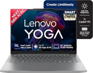 Lenovo Yoga Slim 7 (Smartchoice) Aura Edition Intel Core Ultra 5 226V,Copilot+ AI PC(16GB RAM/1TB SSD/14(35.5cm)/WUXGA OLED/40 Tops/Windows 11/Office Home 2024/Grey/1.19Kg), 83JX005FIN AI Laptop